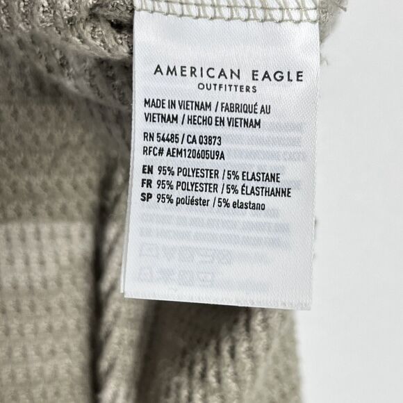 American Eagle V Neck Sweater Sz L Side Slits Camo Olive Green Waffle Knit Boho - Picture 7 of 8